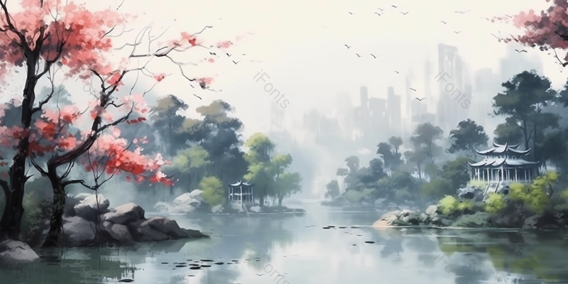 唯美意境古风自然春天山水节气水彩画,插画/手绘图,插画/手绘图库,插画/手绘图下载,插画/手绘